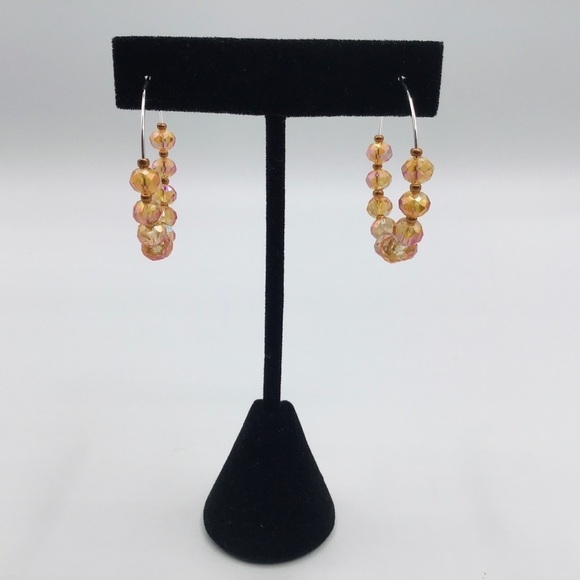 EARRINGS Hoop Boho Beads Rondelle Faceted Peach Copper Color Silver Tone Jewelry - Picture 4 of 8